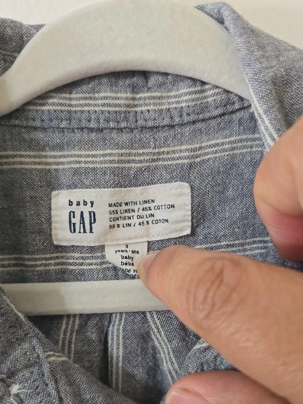 GAP Blue and White Vertical Stripe Short-Sleeve Button-Up Shirt